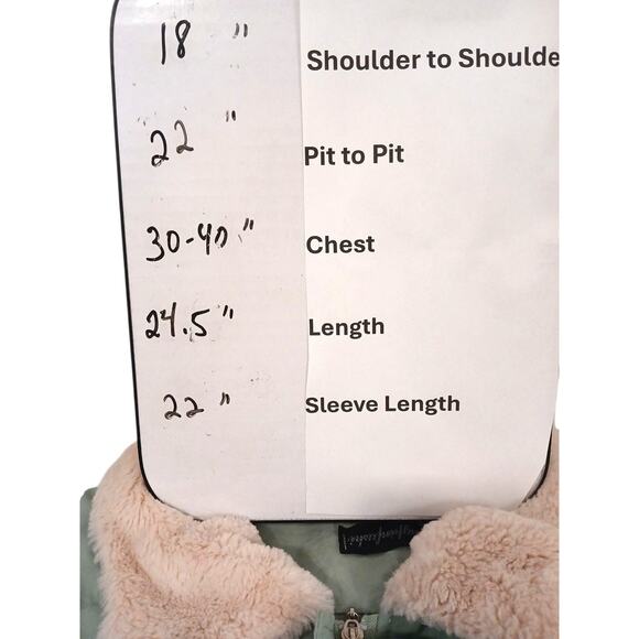 Quilted Puffer Cropped Jacket Sz M Light Sage Green Toggle Buttons Fleece Collar - Picture 16 of 16